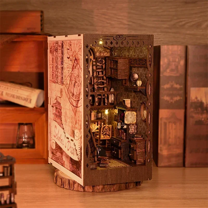 Diy Wooden Book Nook Kit Shelf Insert - Rak Buku Miniatur DIY dari Kayu,