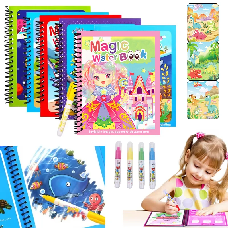 Reusable Water Magic Coloring Book - Buku Gambar Ajaib Air Kartun dengan