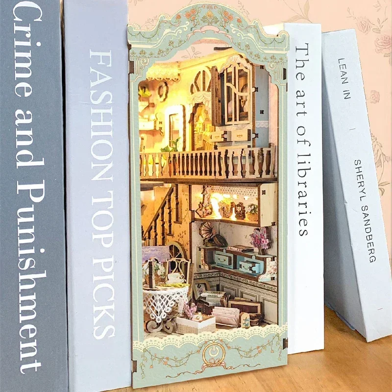 Diy Wooden Book Nook Kit Shelf Insert - Kit Miniatur Rak Buku DIY Kayu
