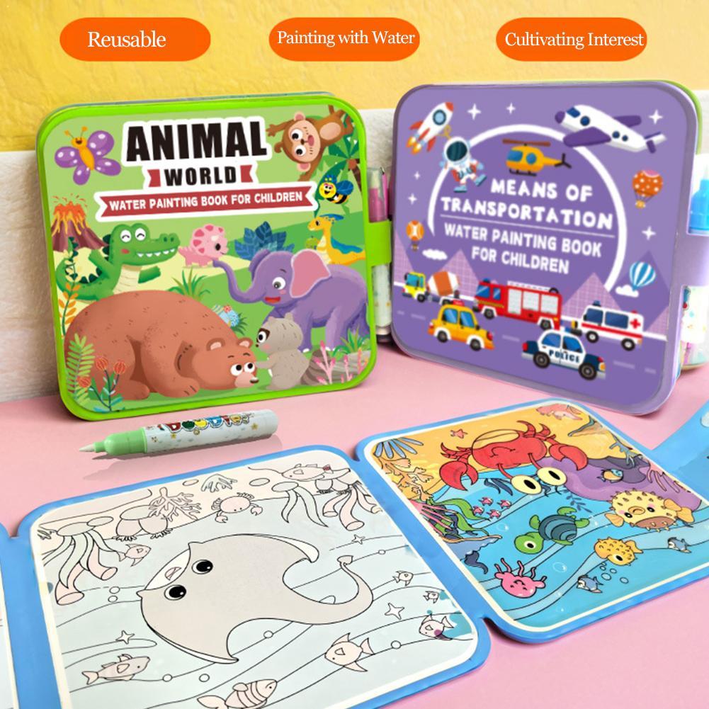 Reusable Water Magic Coloring Book - Buku Lukisan Air Lipat untuk Anak-anak,