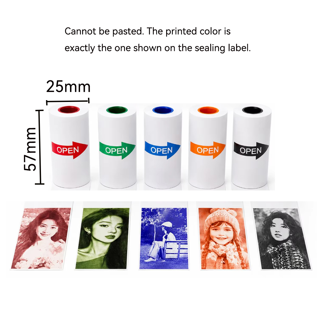 Mini Pocket Thermal Printer Paper Roll - Gulungan Kertas Thermal Putih/Warna 57x25mm -